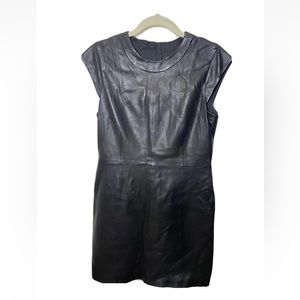 Theory black leather sheath mini dress sz 12
